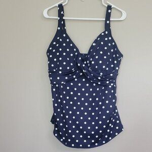 Lands End Blue White Polka Dot Tankini Swimsuit Top Size 14